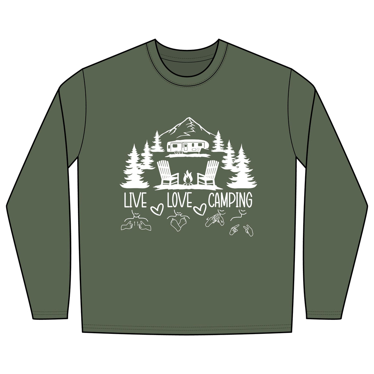 Live Love Camping in ASL (white ink) -  Long Sleeve Shirt