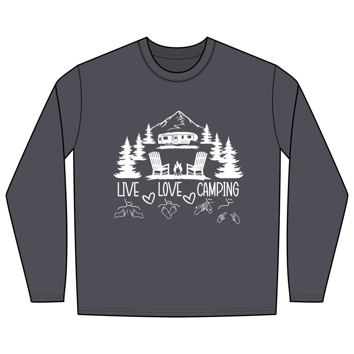 Live Love Camping in ASL (white ink) -  Long Sleeve Shirt