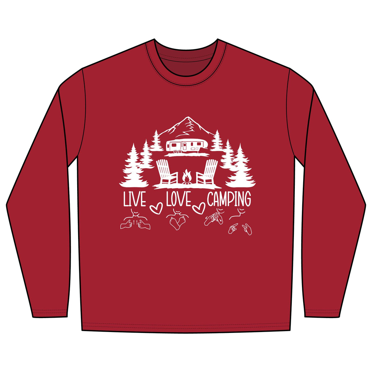 Live Love Camping in ASL (white ink) -  Long Sleeve Shirt