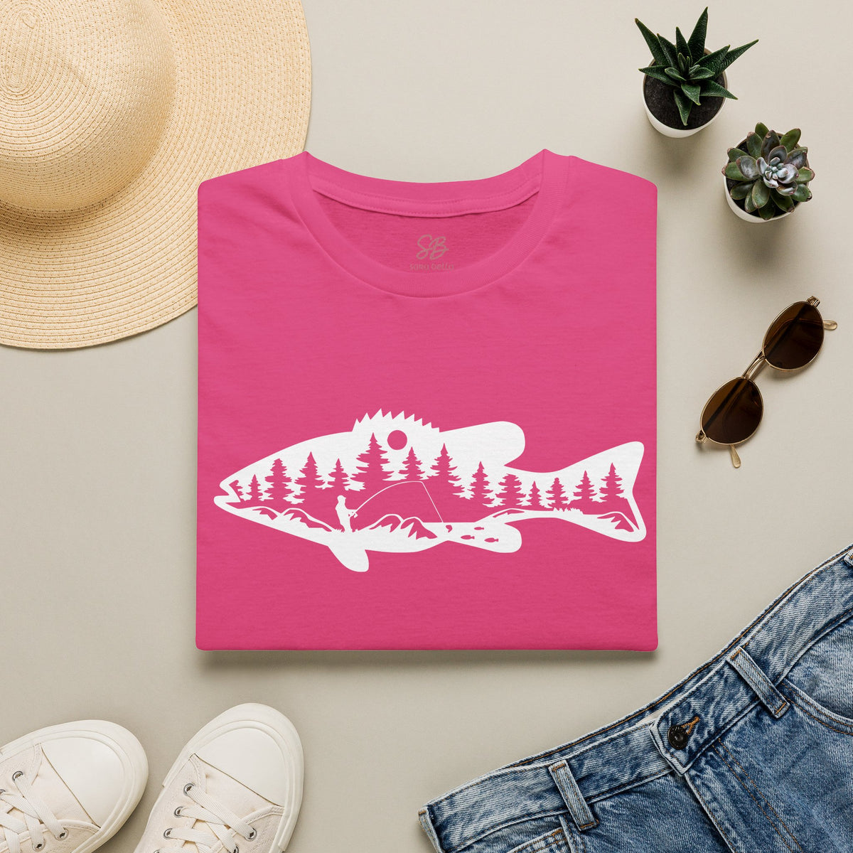Bass Fisherman Landscape Fishing - T-Shirt