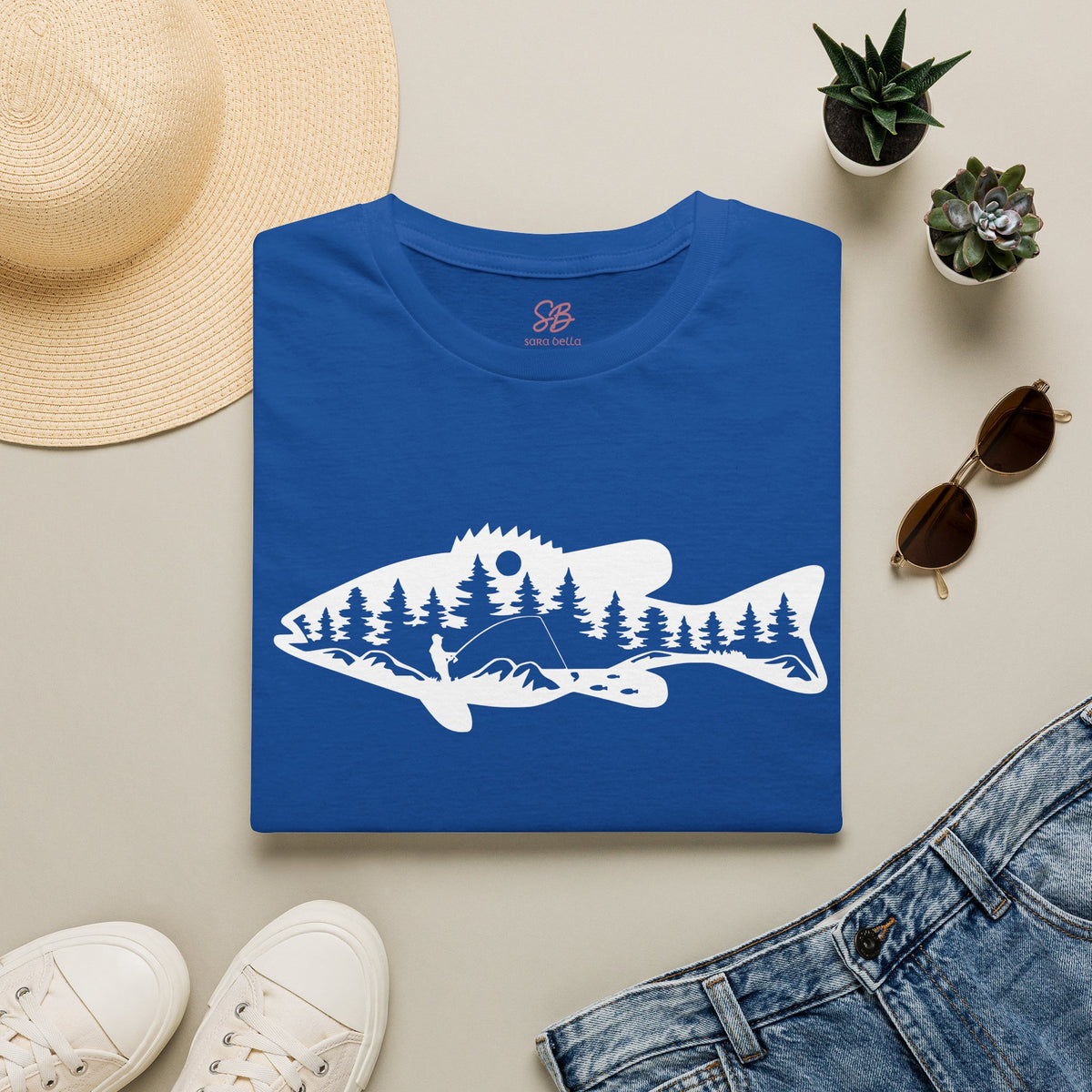 Bass Fisherman Landscape Fishing - T-Shirt