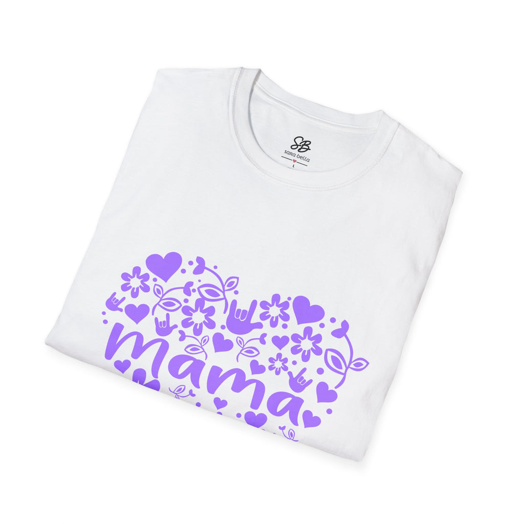 Mama I Love You ASL Unisex White T-Shirt with Purple Design