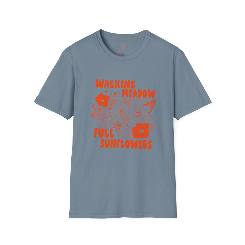 Walking Through Meadow Sunflowers - T-Shirt