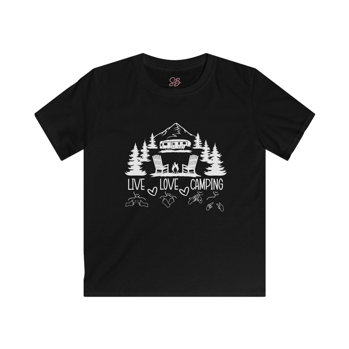 Live Love Camping in ASL (white ink) - Kid T-Shirt