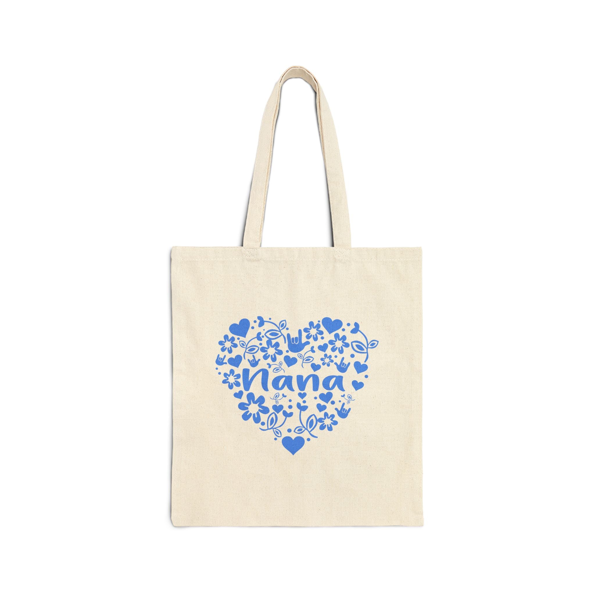 Nana I Love You ASL Heart Cotton Canvas Tote Bag (Blue)