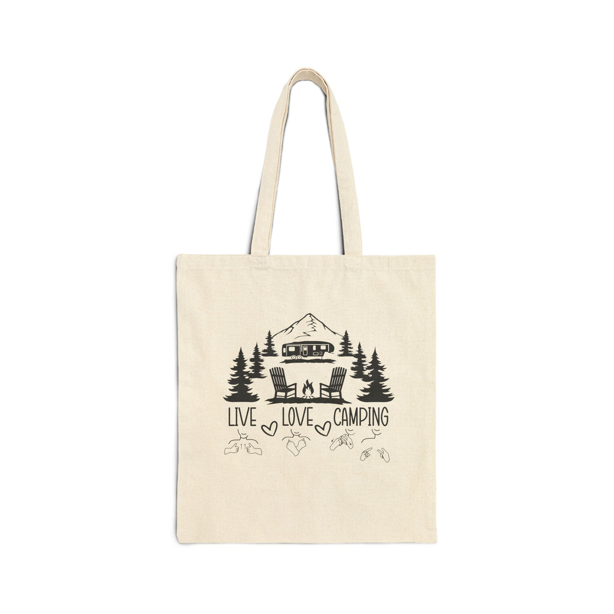 Live Love Camping in ASL (black ink) - Tote Bag