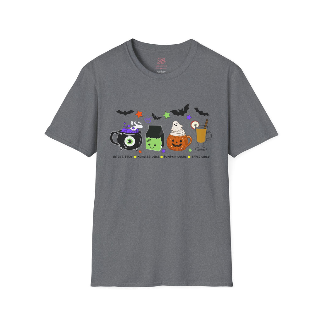 Kids Halloween Drinks Crew of  Witch’s Brew, Monster Juice, Pumpkin Cocoa & Apple Cider - T-Shirt