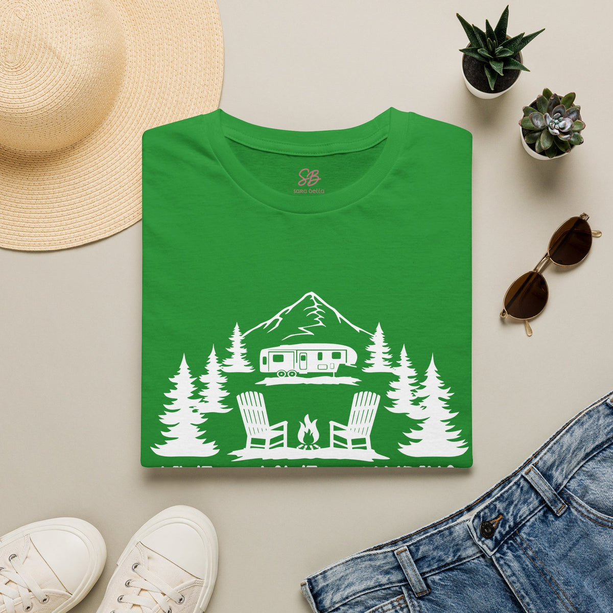 Live, Love, Camping in ASL (white ink) - T-Shirt
