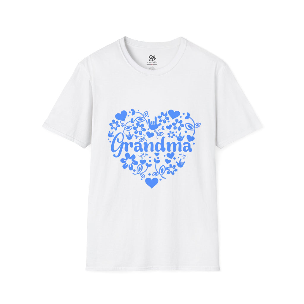 Grandma I Love You ASL Unisex White T-Shirt with Blue Design