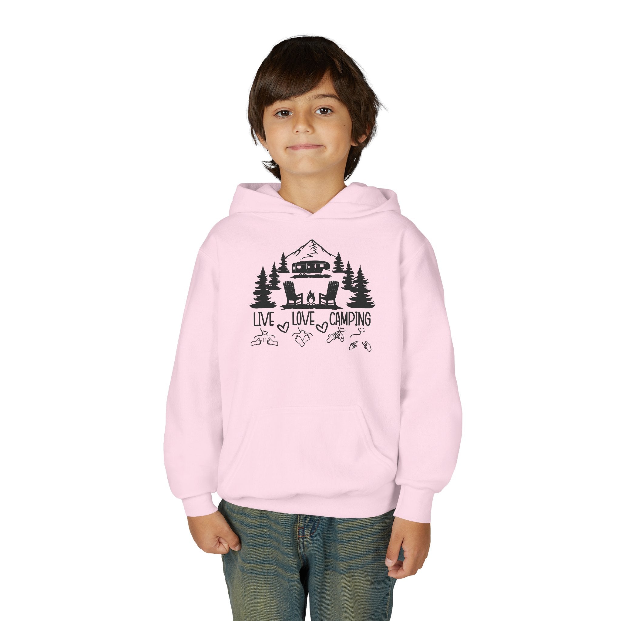 Live Love Camping in ASL (black ink) - Kid Hoodie