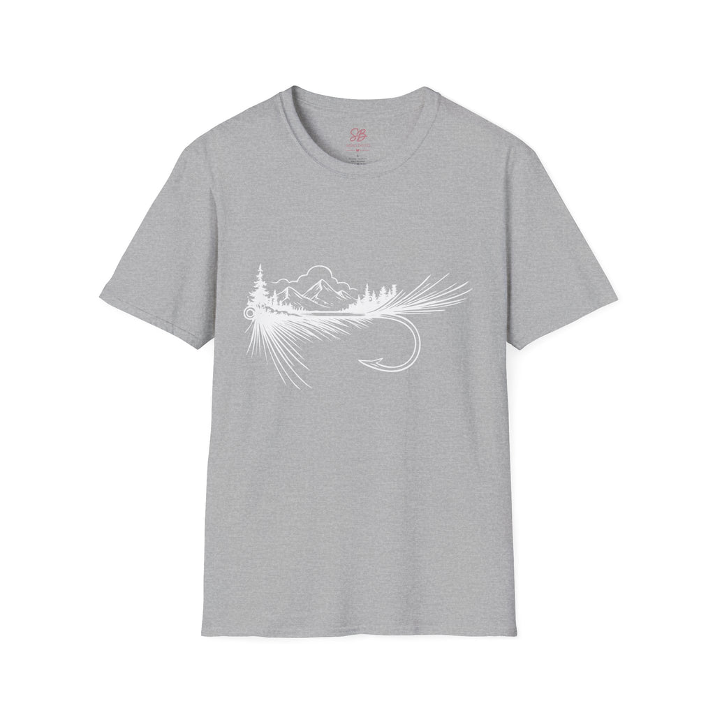 Fly Fishing Hook with Mountain View  T-Shirt