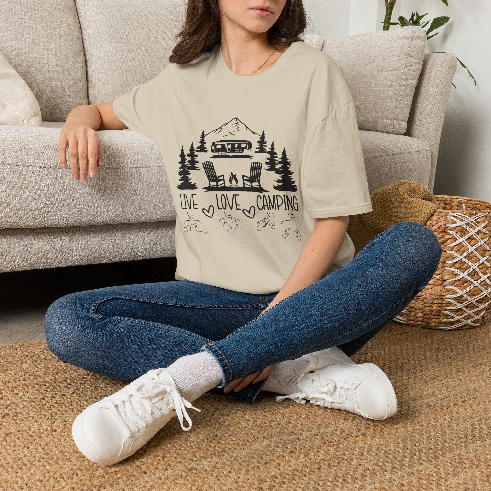 Live Love Camping in ASL (black ink) - T-Shirt