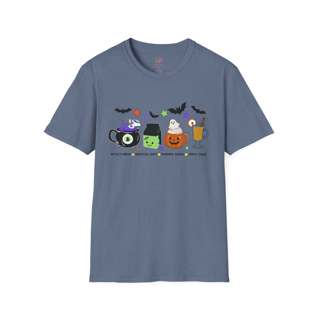 Kids Halloween Drinks Crew of  Witch’s Brew, Monster Juice, Pumpkin Cocoa & Apple Cider - T-Shirt
