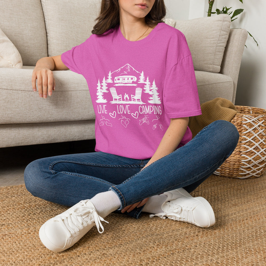 Live, Love, Camping in ASL (white ink) - T-Shirt