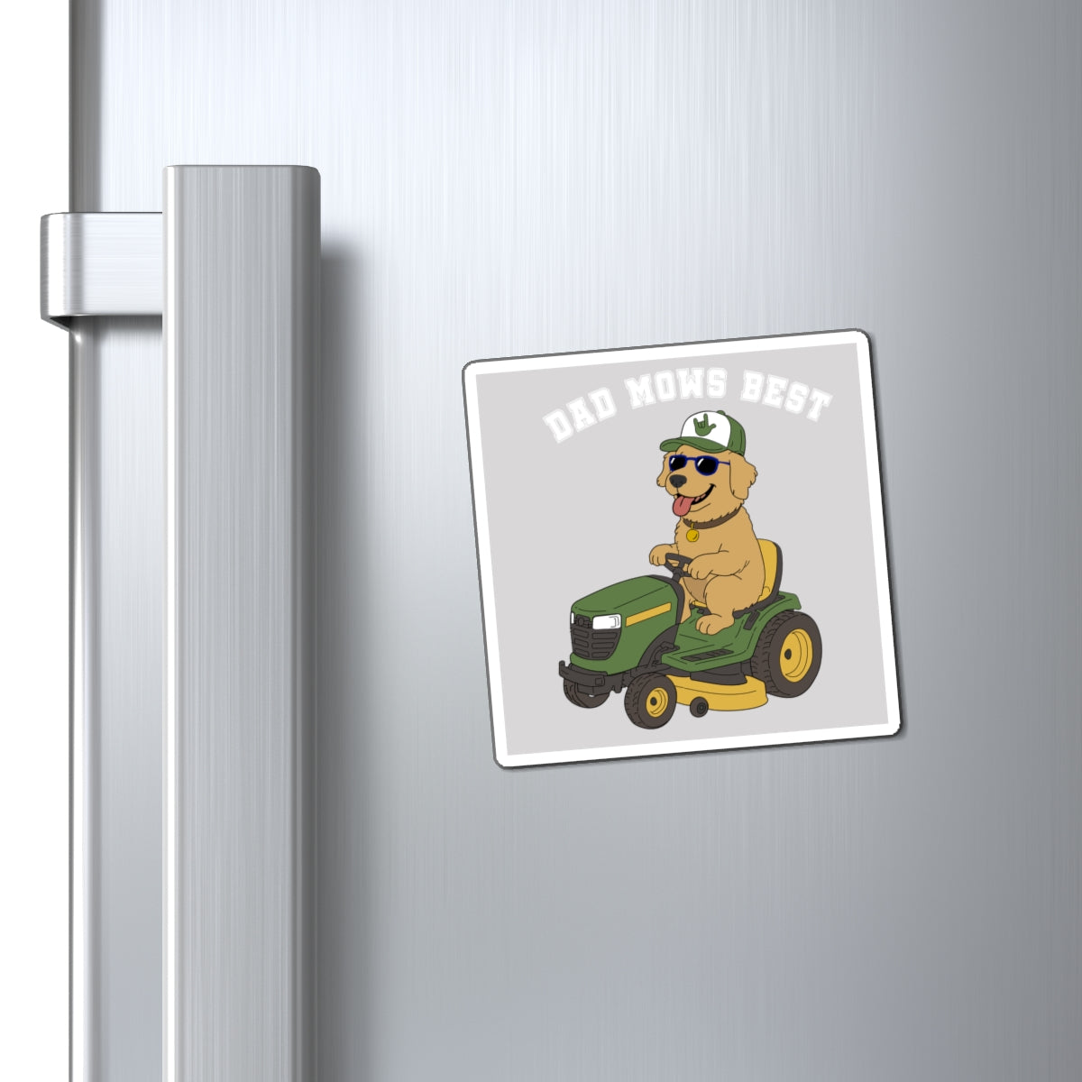 Dad Mows Best with Golden Retriever Refrigerator Magnet