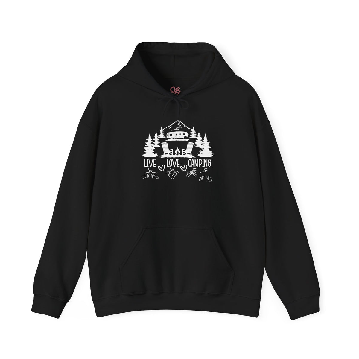 Live, Love, Camping in ASL (white ink) -  Hoodie