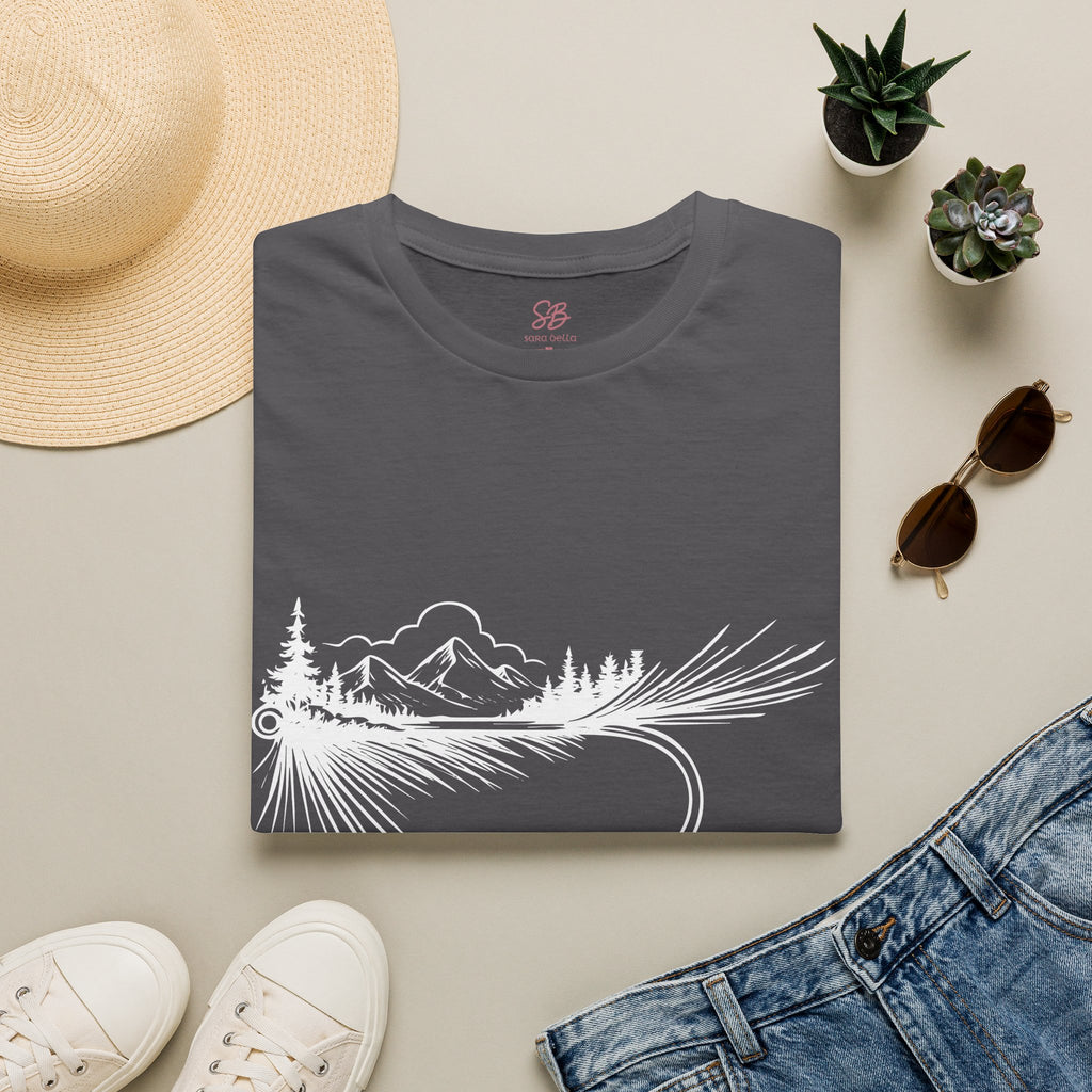 Fly Fishing Hook with Mountain View  T-Shirt