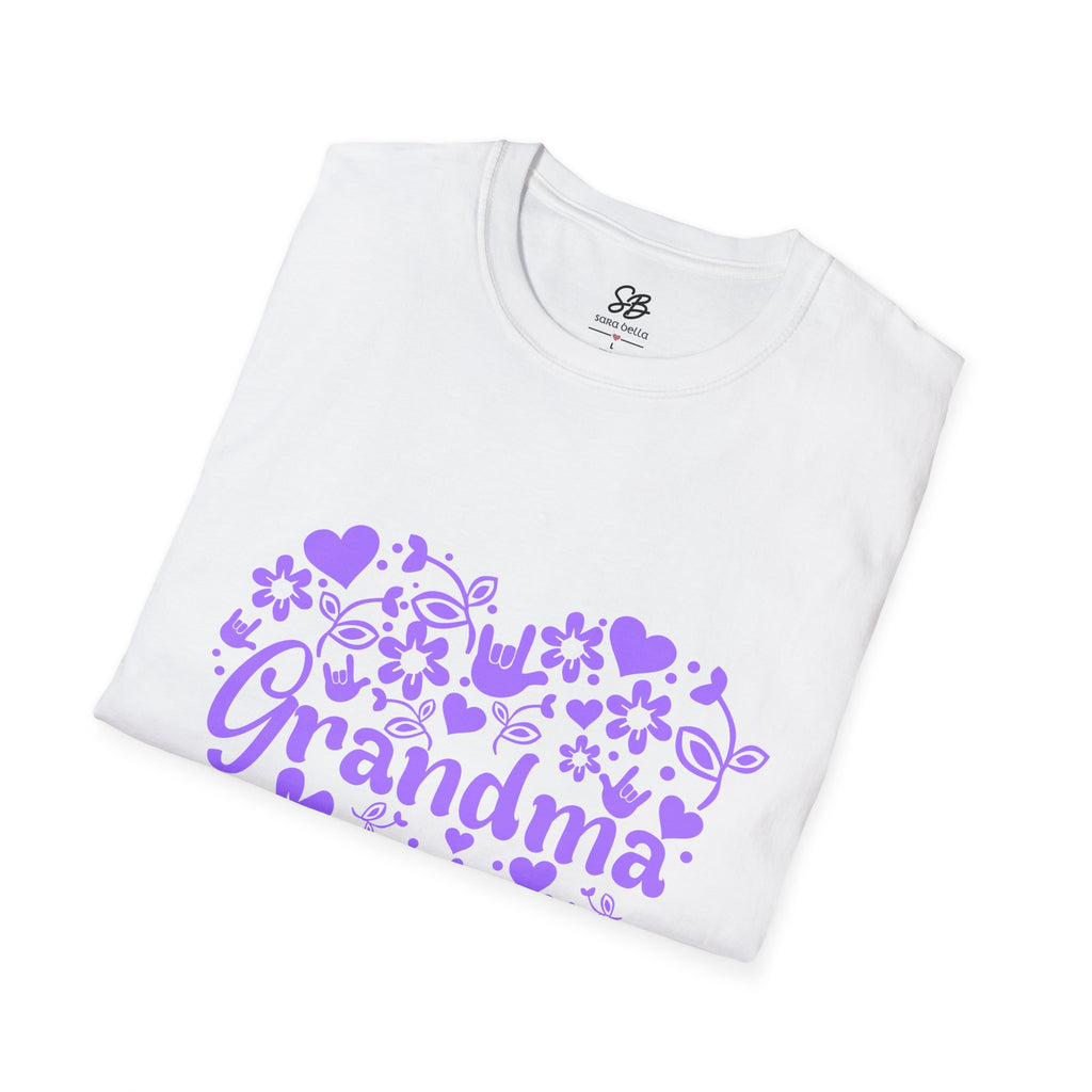 Grandma I Love You ASL Unisex White T-Shirt with Purple Design