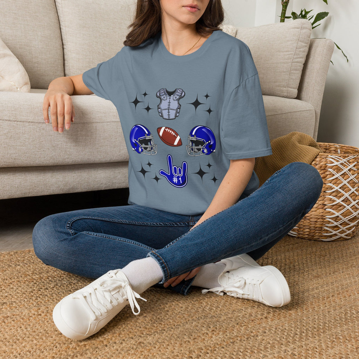 Football Gears Tic-Tac-Toe with I love you ASL American Sign Language -  T-Shirt