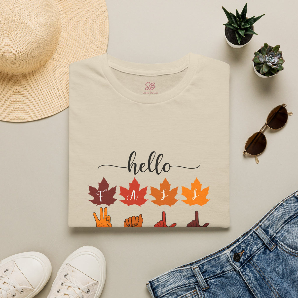 Hello Fall Fingerspelling American Sign Language, ASL -  T-Shirt