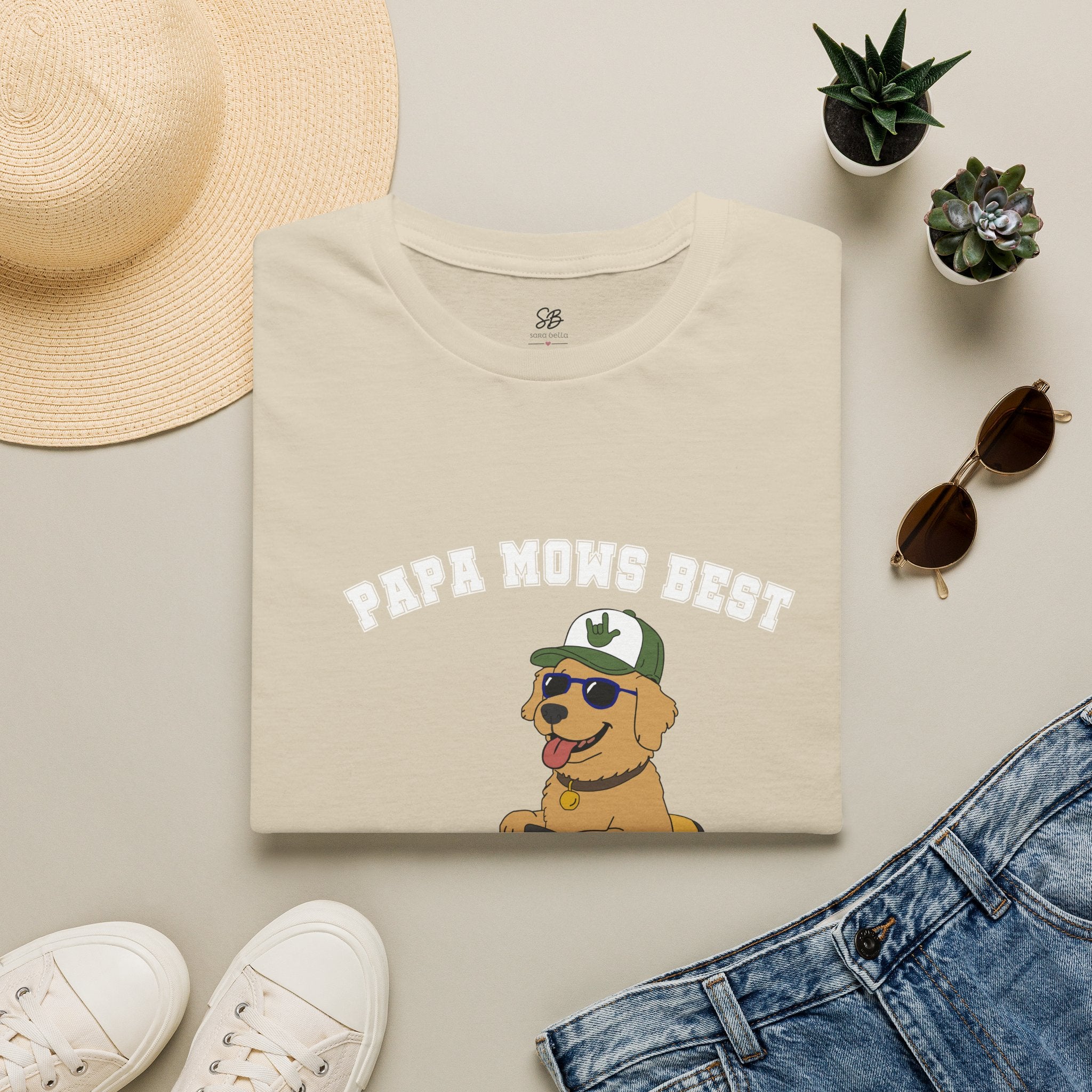 "Papa Mows Best" Golden Retriever Riding Lawn Mower T-shirt