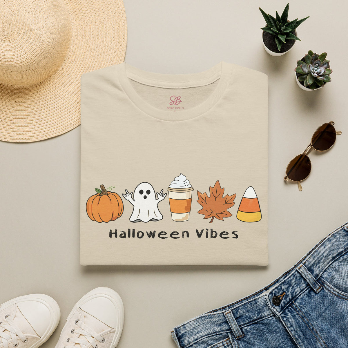 Halloween Vibes with Ghost saying "I love you" in ASL - T-Shirt