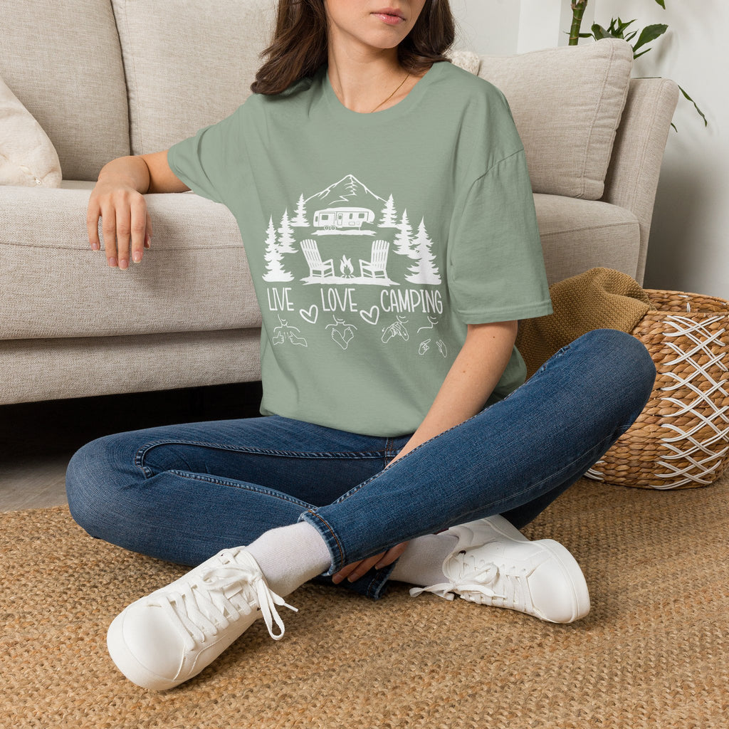 Live, Love, Camping in ASL (white ink) - T-Shirt