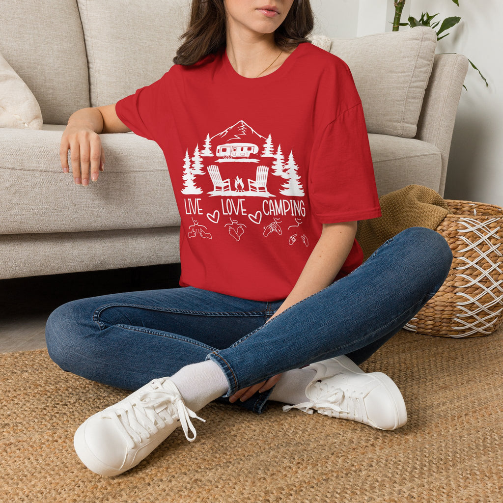 Live, Love, Camping in ASL (white ink) - T-Shirt