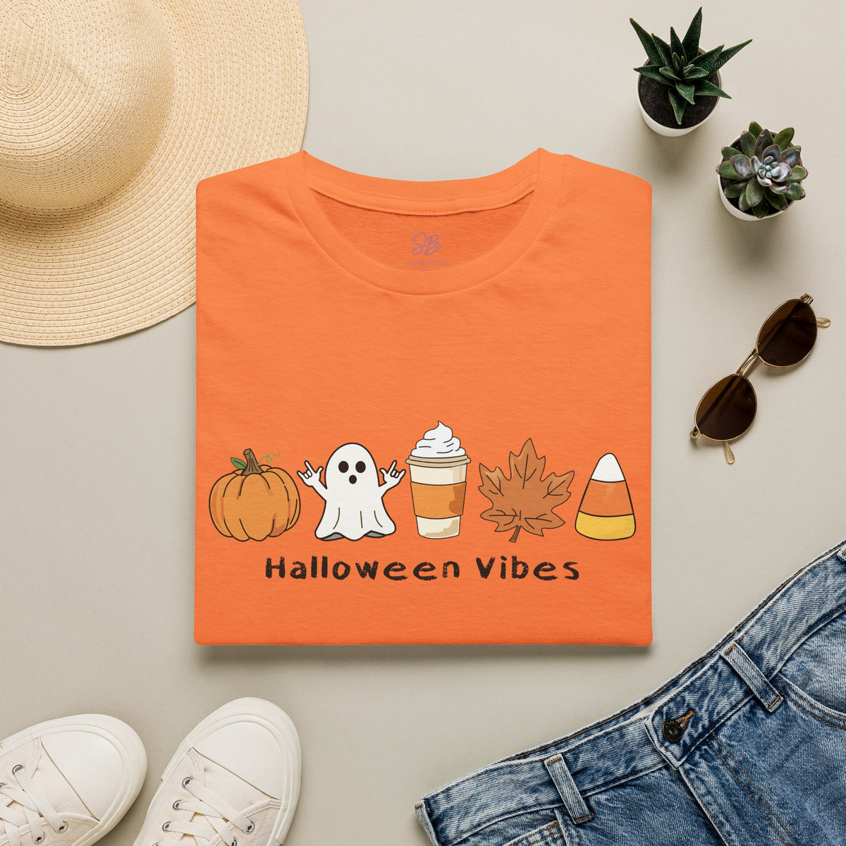 Halloween Vibes with Ghost saying "I love you" in ASL - T-Shirt