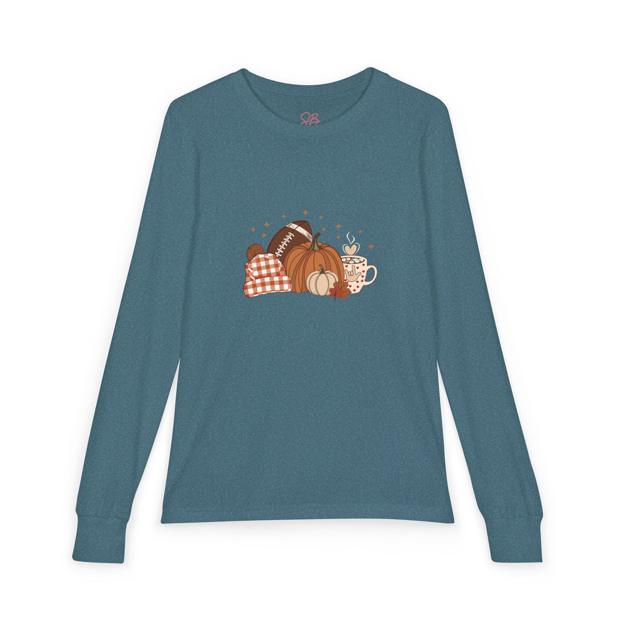 Autumn Football Pumpkin with I Love You American Sign Language, ASL - Kid Long Sleeve Shirt