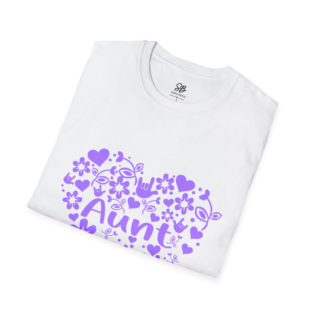 Aunt I Love you ASL -  purple design of Floral Heart white T-Shirt