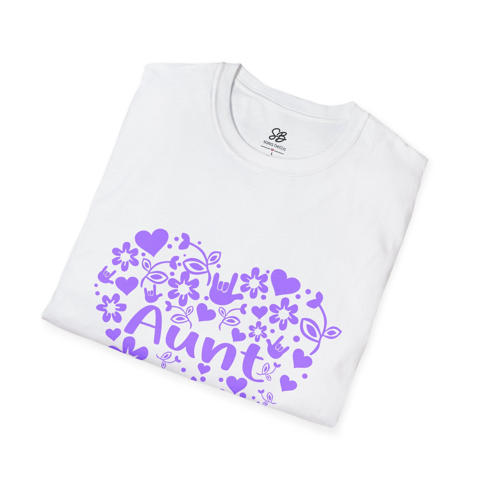 Aunt I Love you ASL -  purple design of Floral Heart white T-Shirt