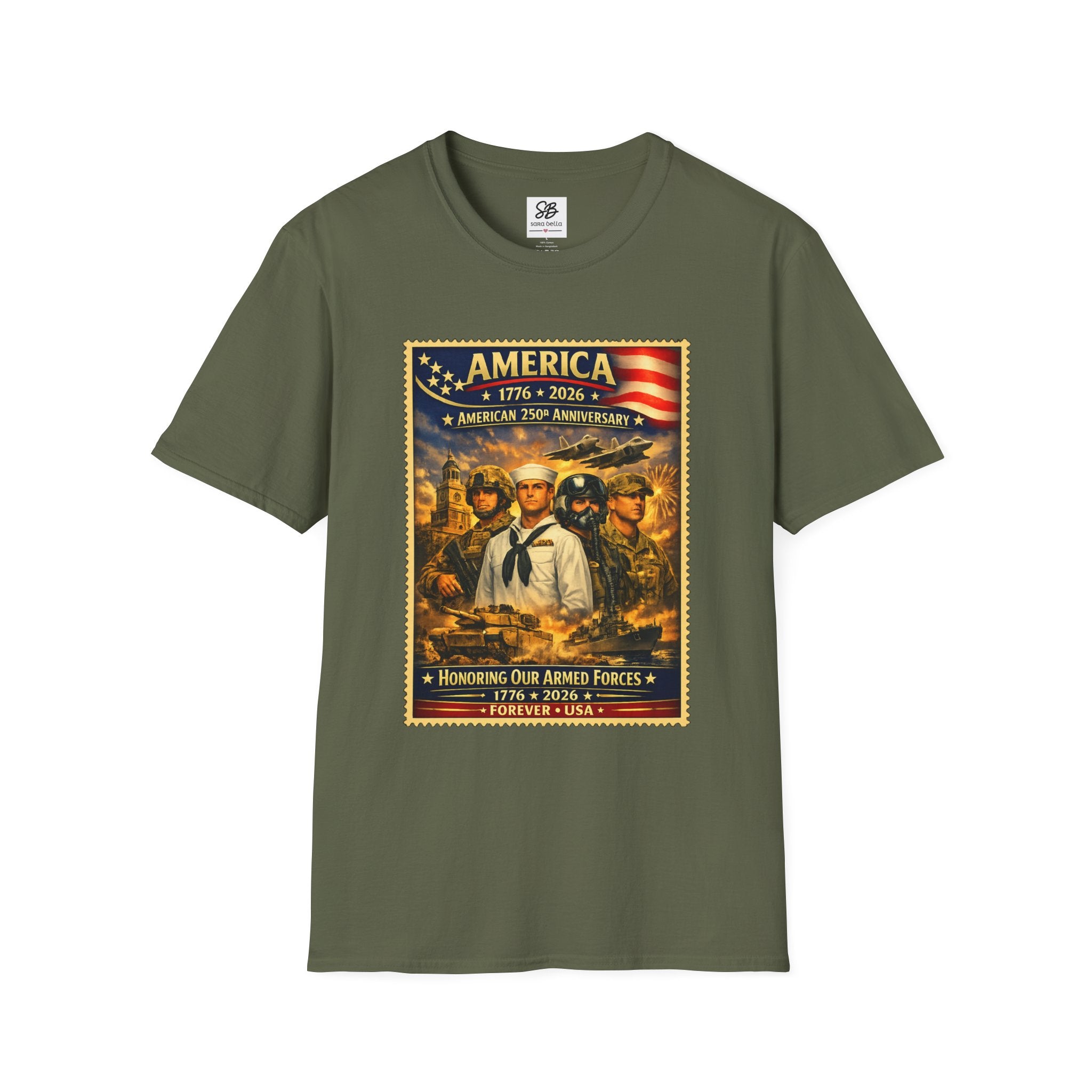 Patriotic America “Honoring Our Armed Forces”  Vintage Stamp T-Shirt