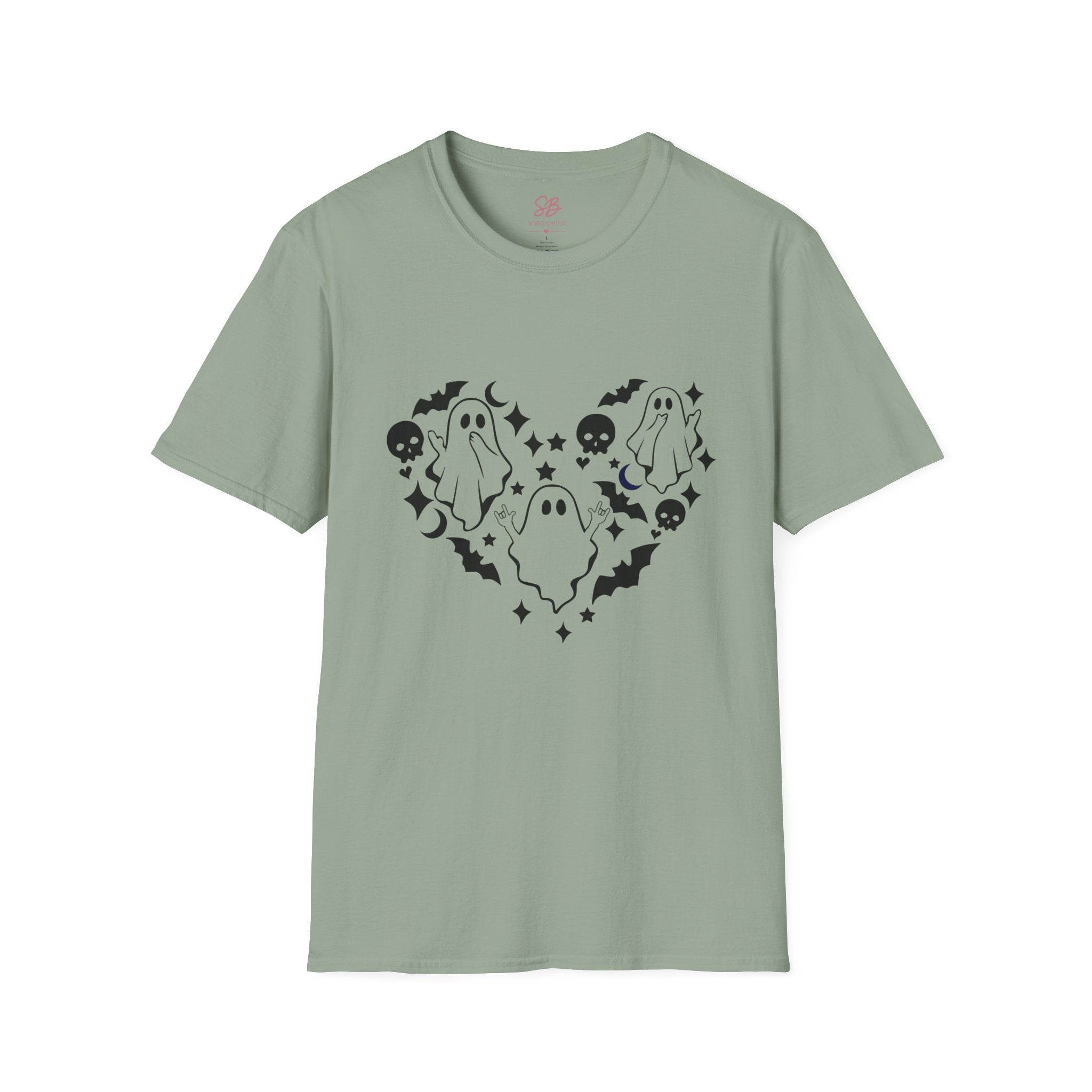 Ghosts with "I love you" in ASL floating of  Hearts, Skull, Bats -  T-Shirt