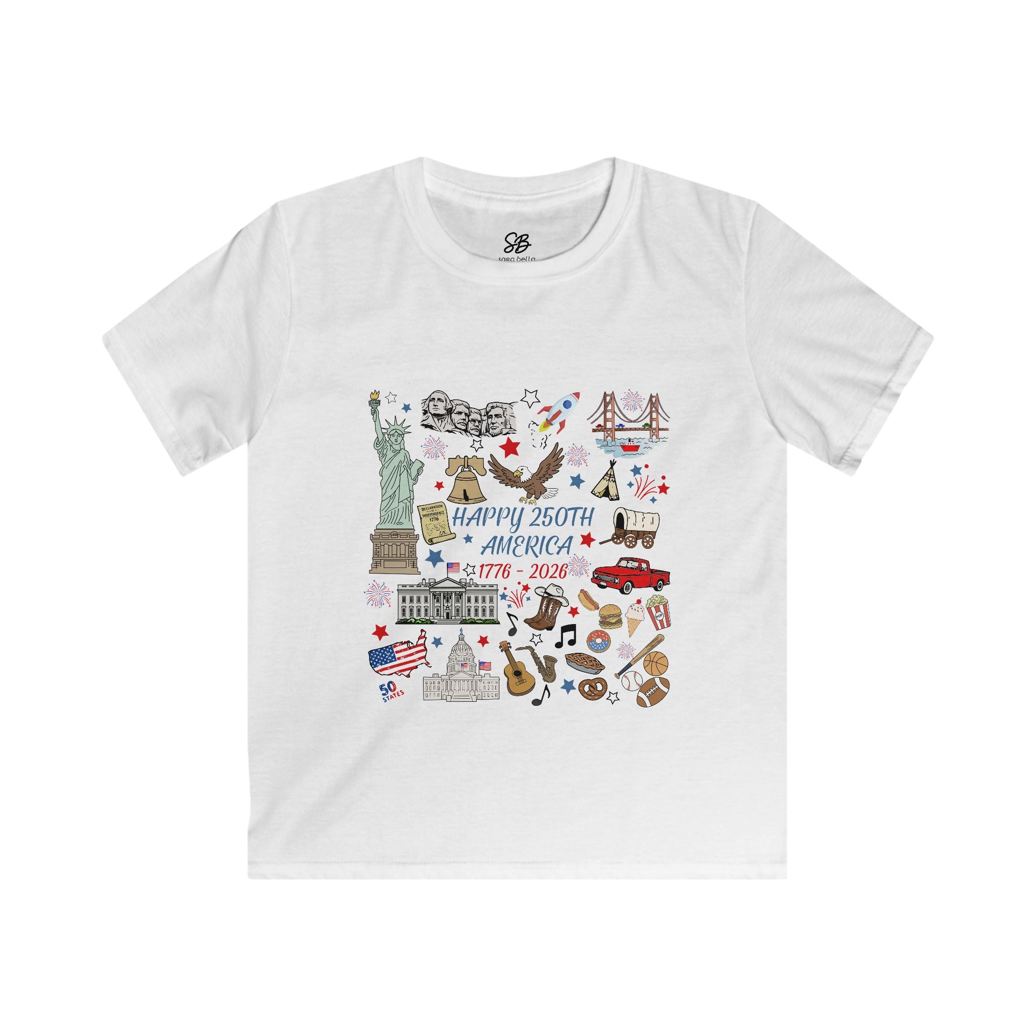 Kid Shirt -  America 250th Anniversary Colored Doodle Icons Shirt