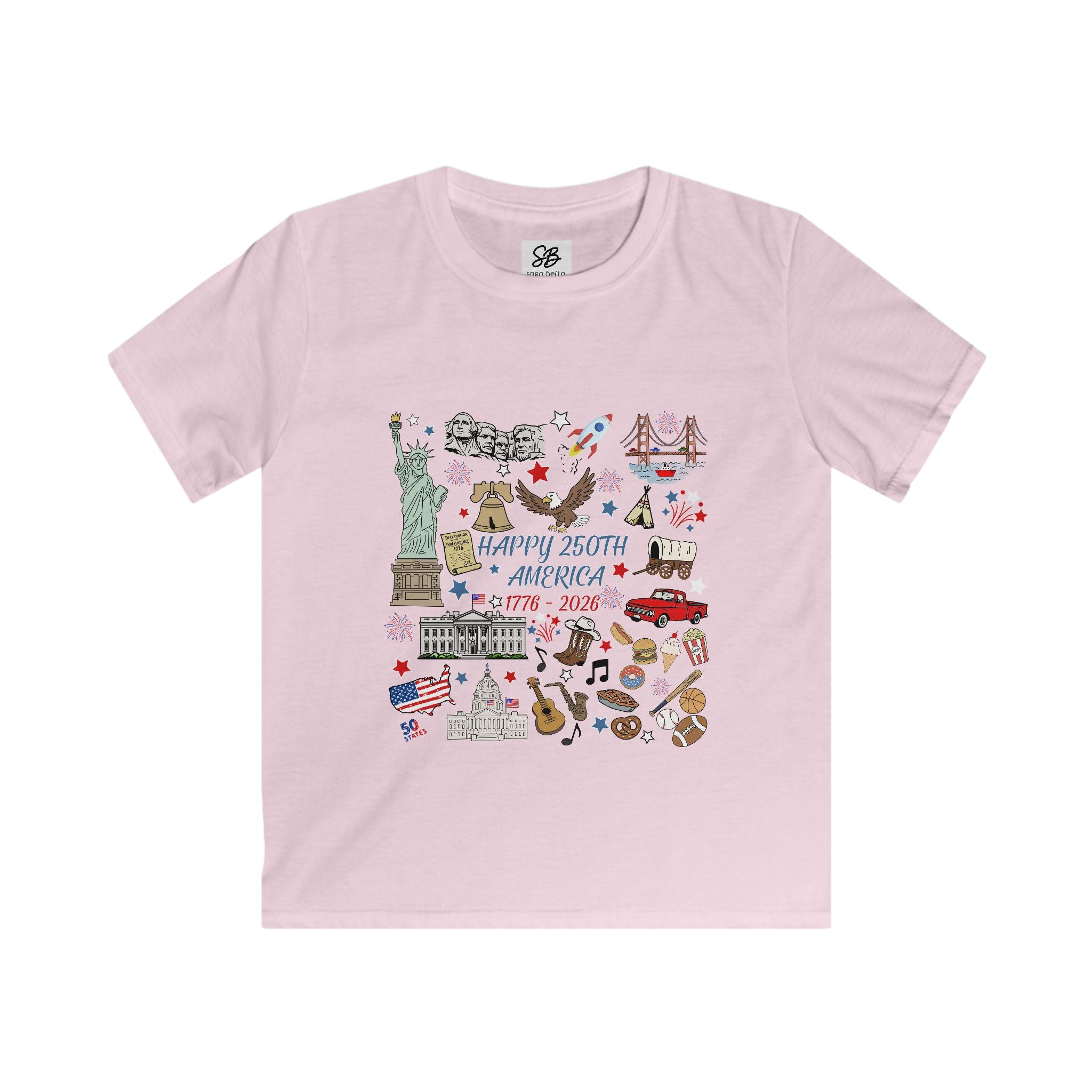 Kid Shirt -  America 250th Anniversary Colored Doodle Icons Shirt