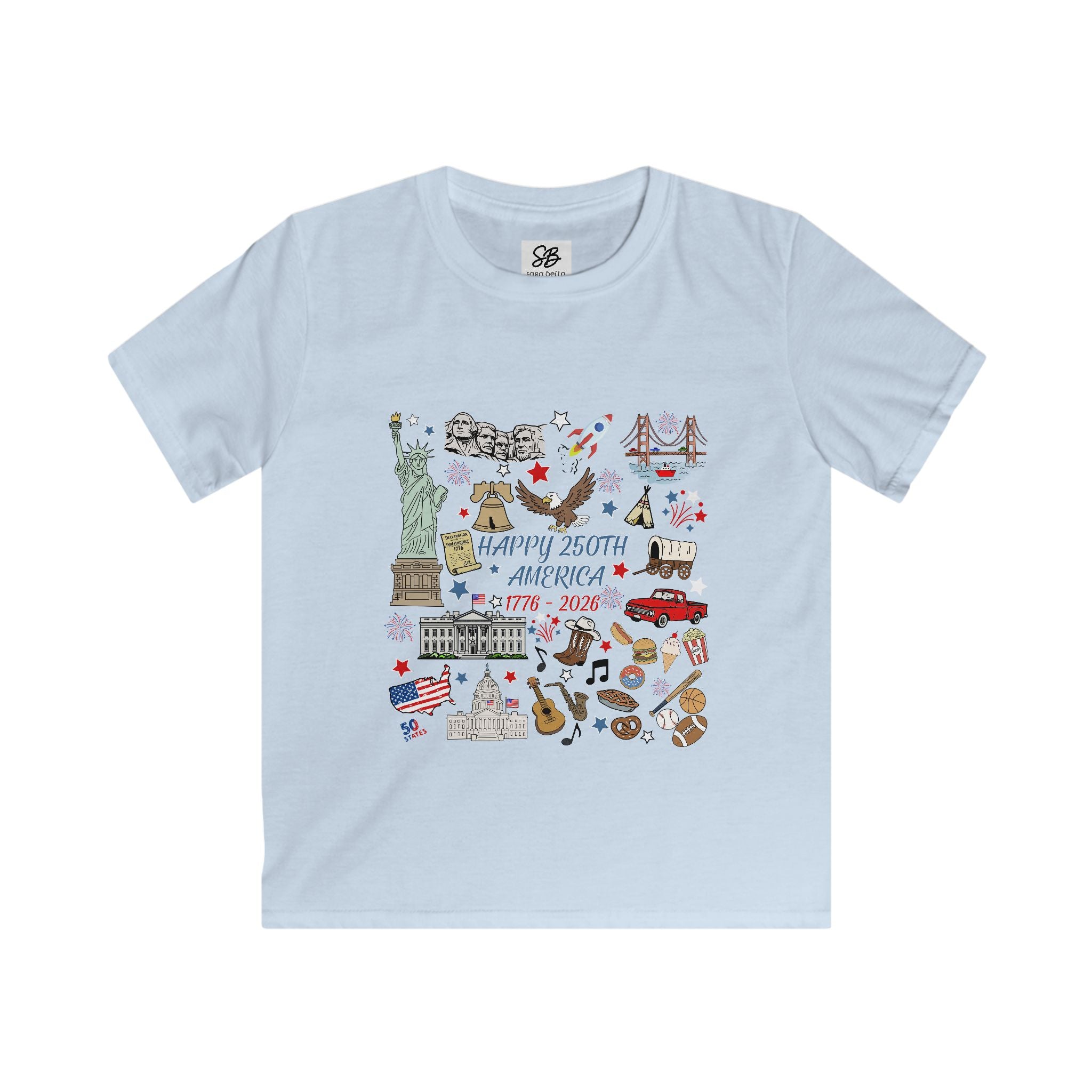 Kid Shirt -  America 250th Anniversary Colored Doodle Icons Shirt
