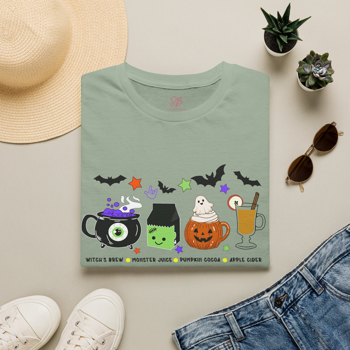 Kids Halloween Drinks Crew of  Witch’s Brew, Monster Juice, Pumpkin Cocoa & Apple Cider - T-Shirt
