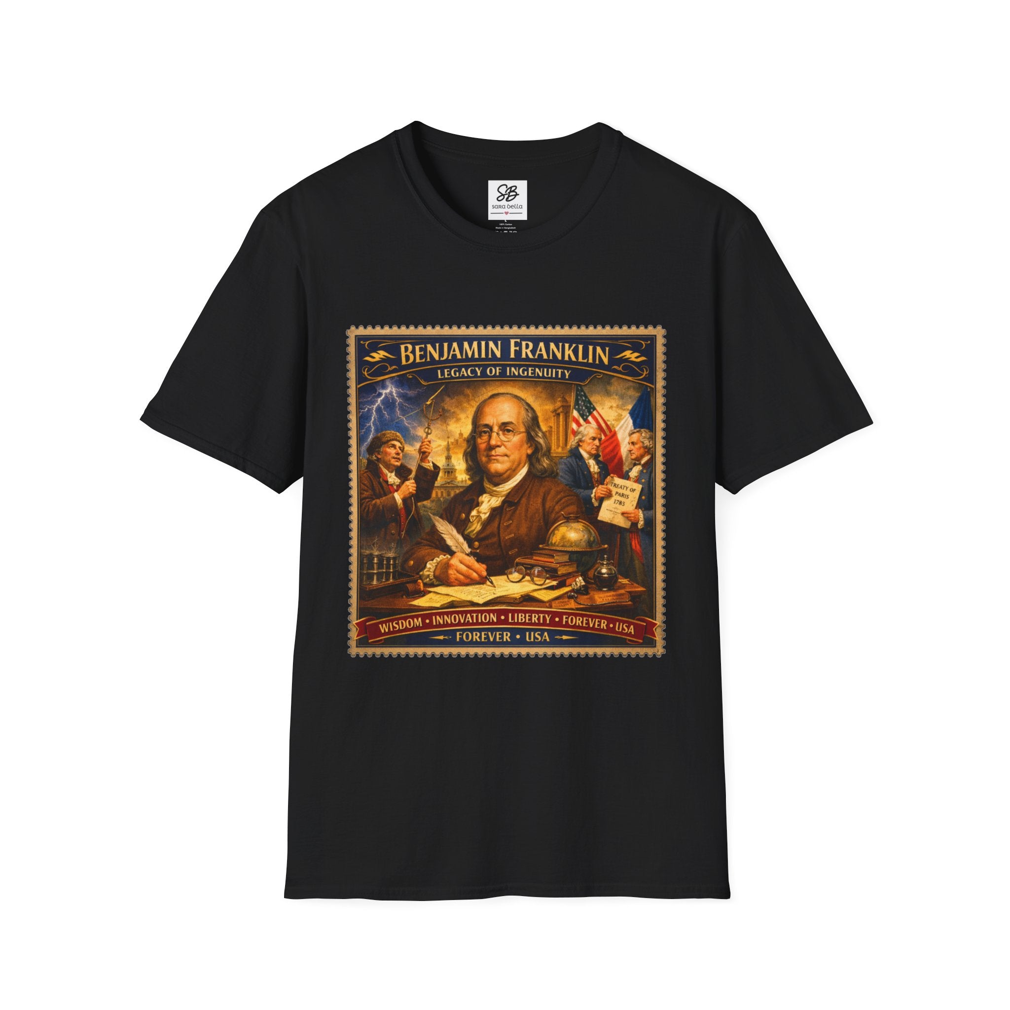 Benjamin Franklin "Founding Father Tribute' Vintage Stamp T Shirt
