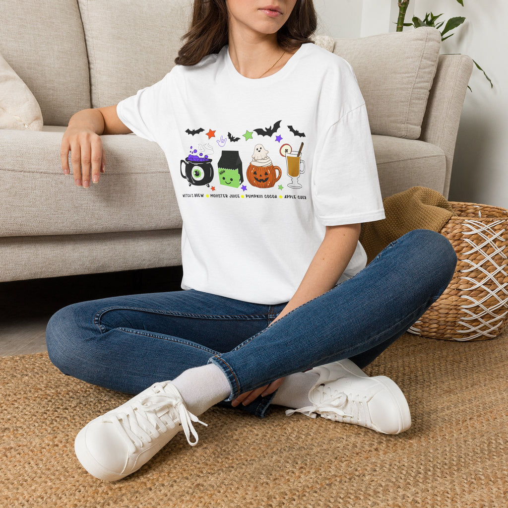 Kids Halloween Drinks Crew of  Witch’s Brew, Monster Juice, Pumpkin Cocoa & Apple Cider - T-Shirt