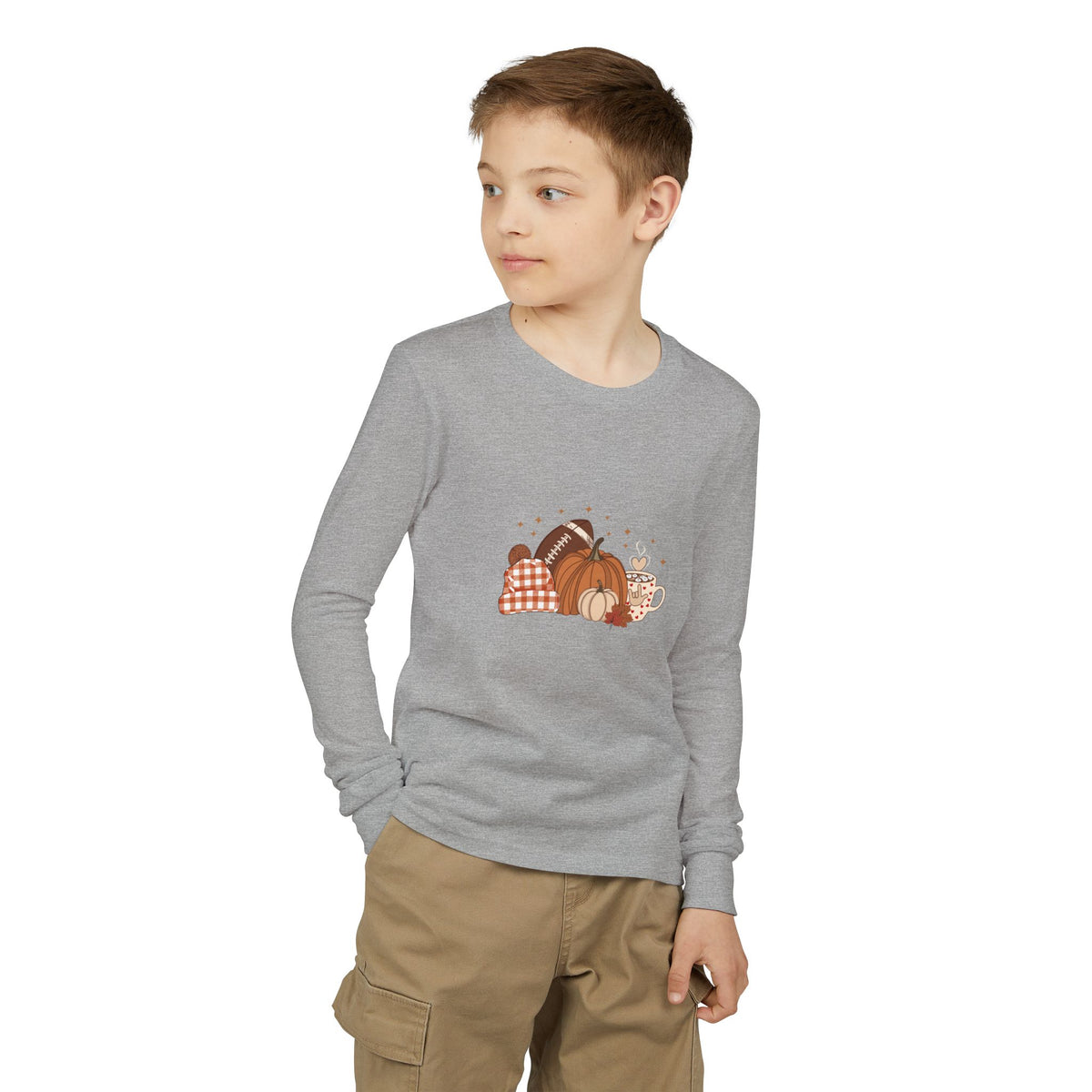 Autumn Football Pumpkin with I Love You American Sign Language, ASL - Kid Long Sleeve Shirt