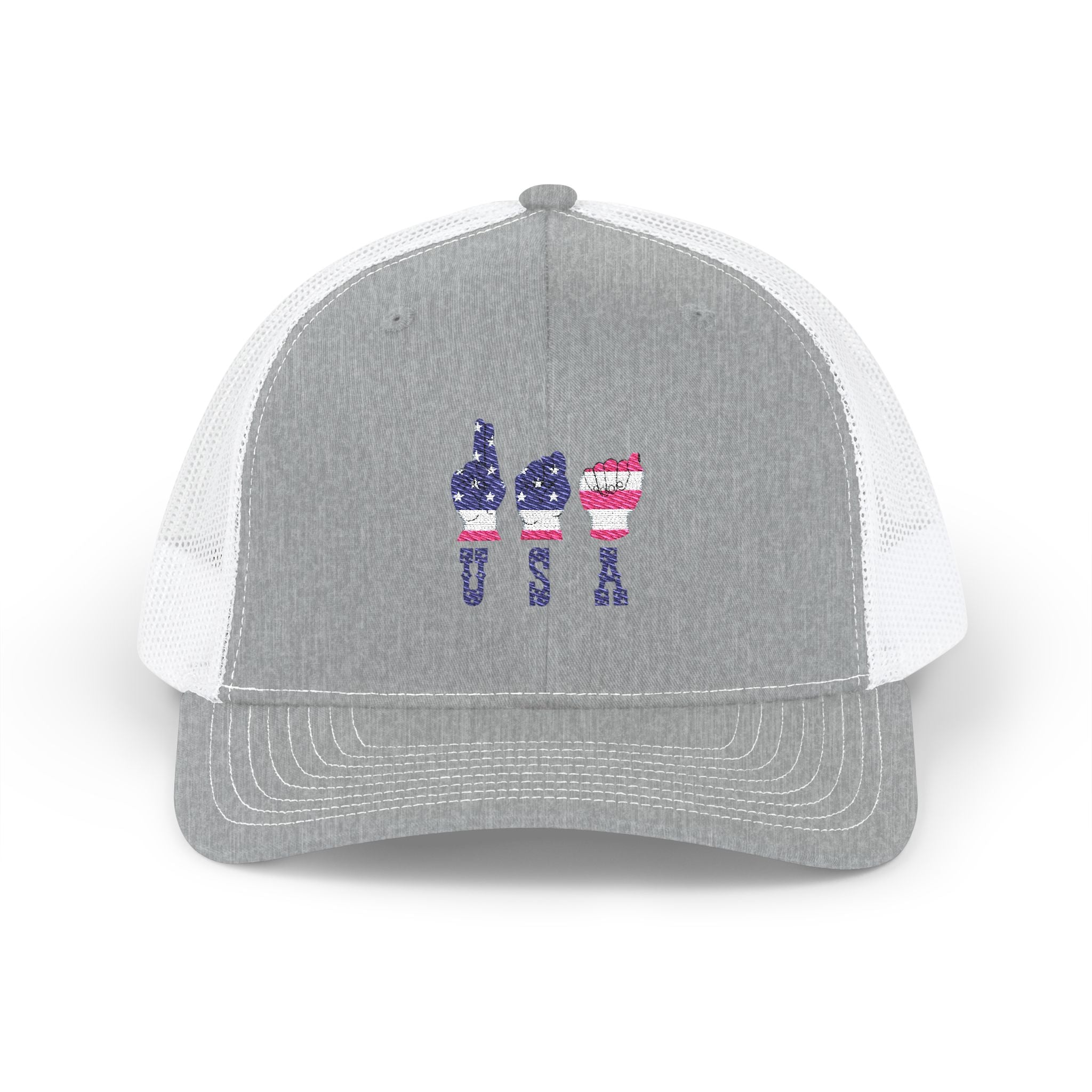 USA fingers-spelled ASL (America Sign Language) Embroidery on Trucker Cap  Snapback