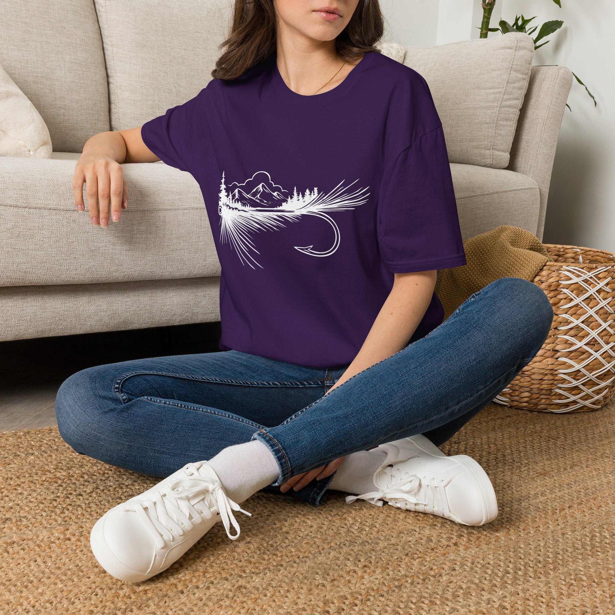 Fly Fishing Hook with Mountain View  T-Shirt