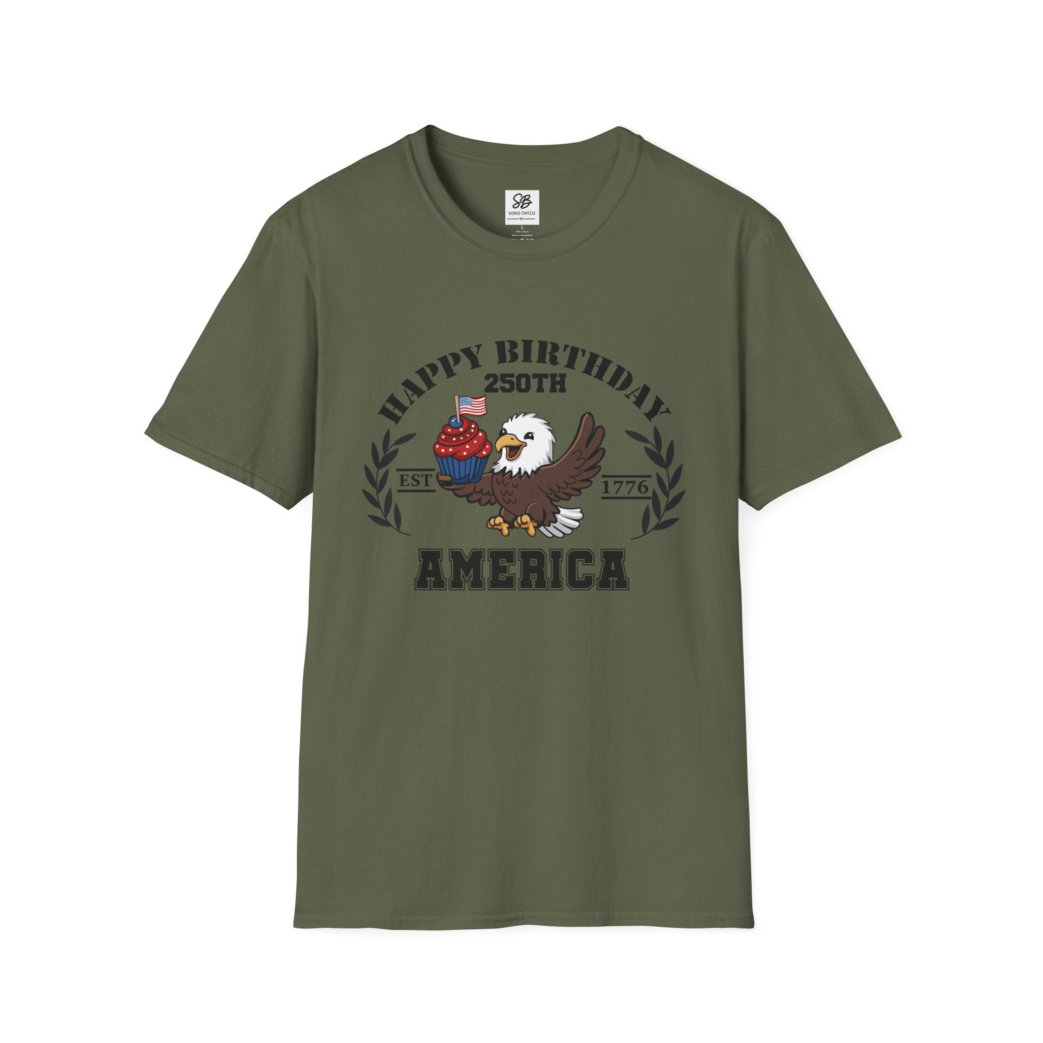 "Happy Birthday 250th America" Baby Eagle with cupcake Patriotic Shirt