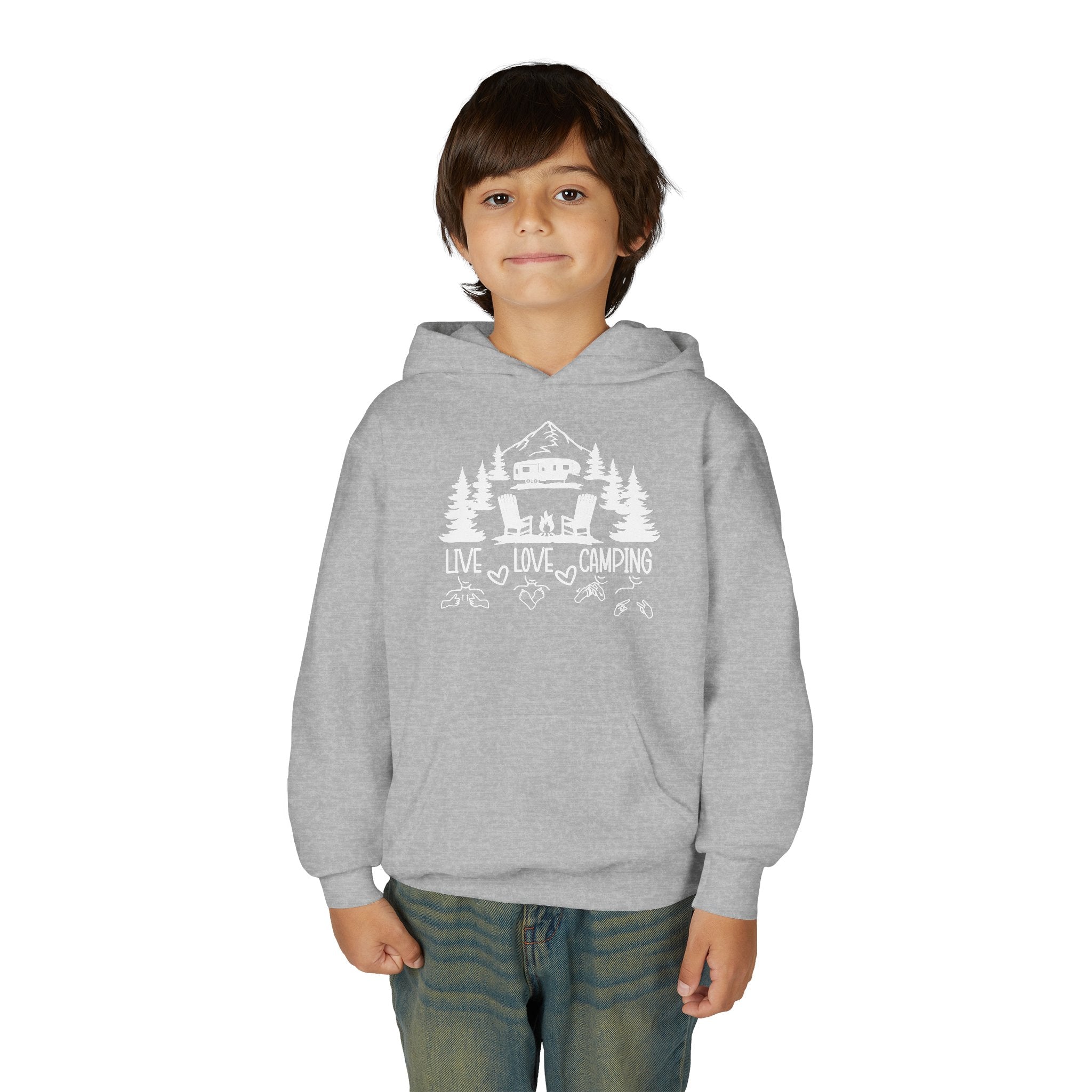 Live Love Camping in ASL (white ink) - Kid Hoodie