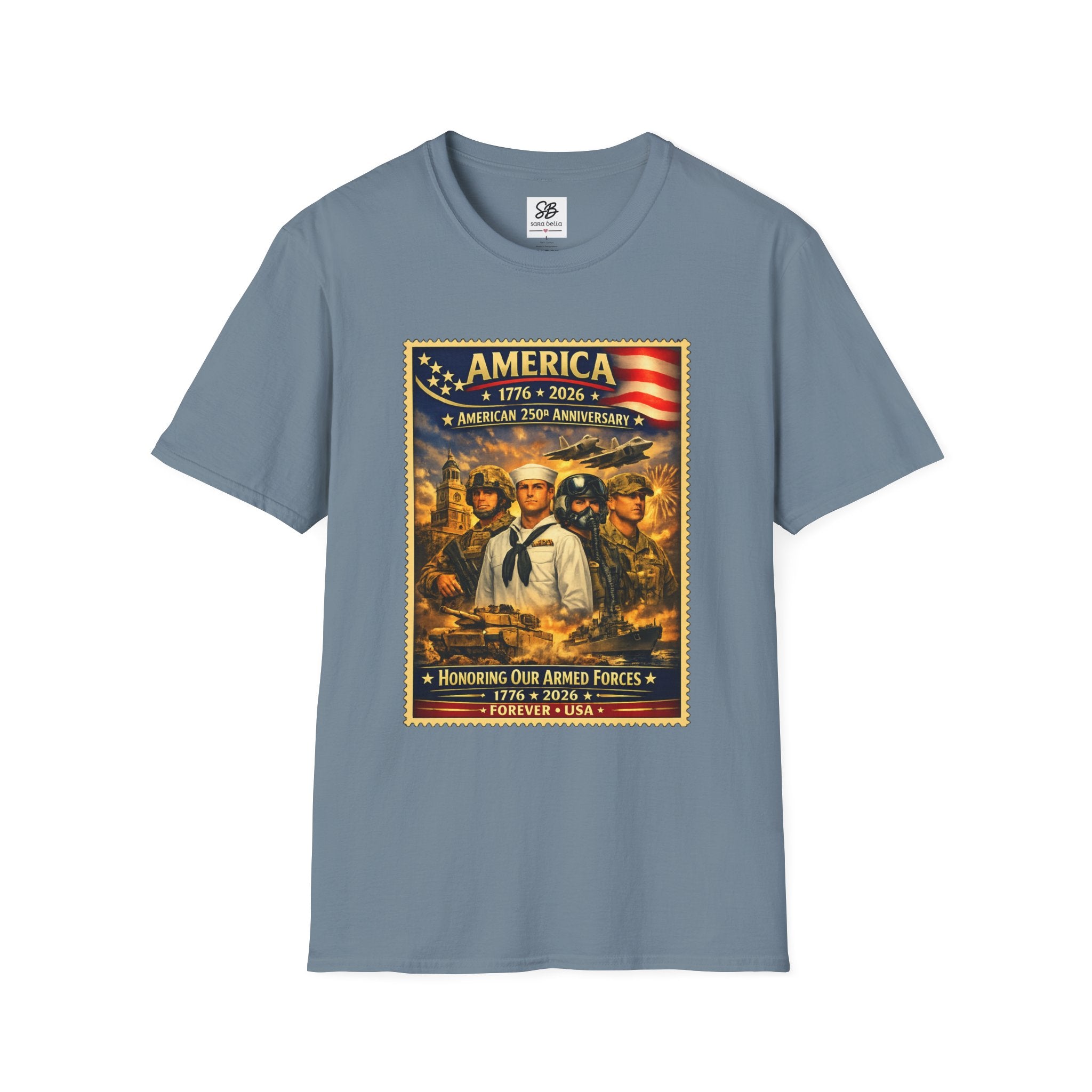 Patriotic America “Honoring Our Armed Forces”  Vintage Stamp T-Shirt