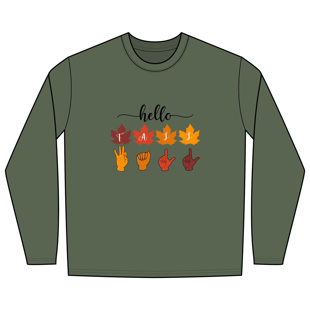 Hello Fall Fingers Spelling American Sign Language ASL - Long Sleeve Shirt