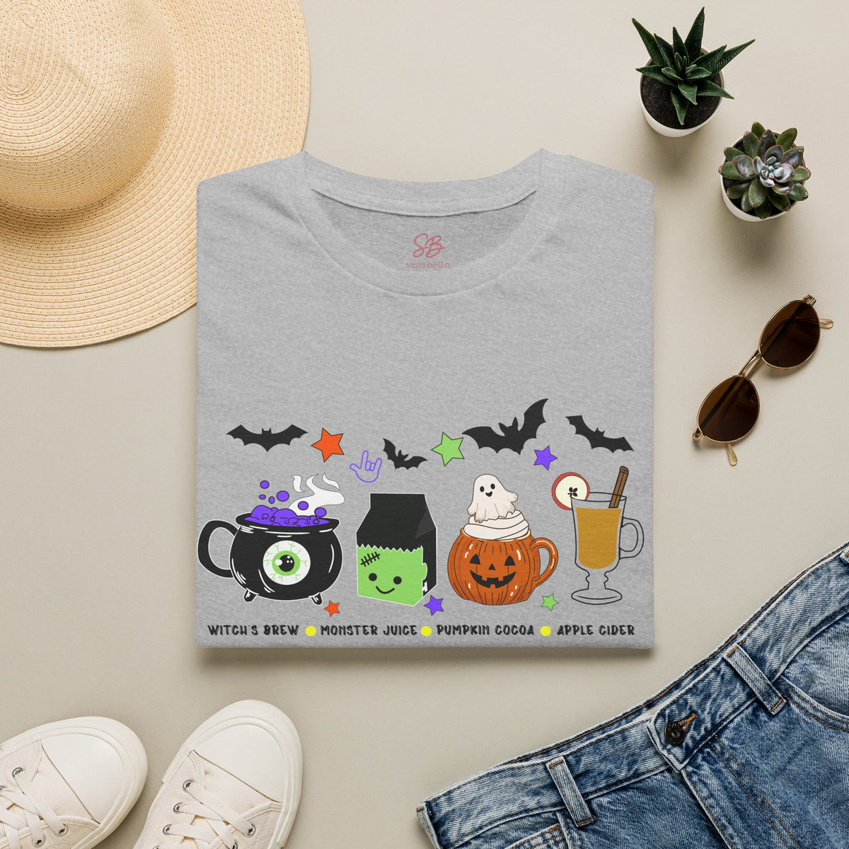 Kids Halloween Drinks Crew of  Witch’s Brew, Monster Juice, Pumpkin Cocoa & Apple Cider - T-Shirt