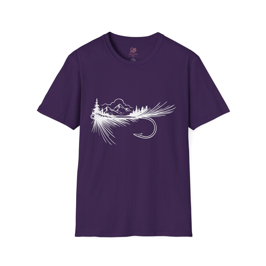 Fly Fishing Hook with Mountain View  T-Shirt