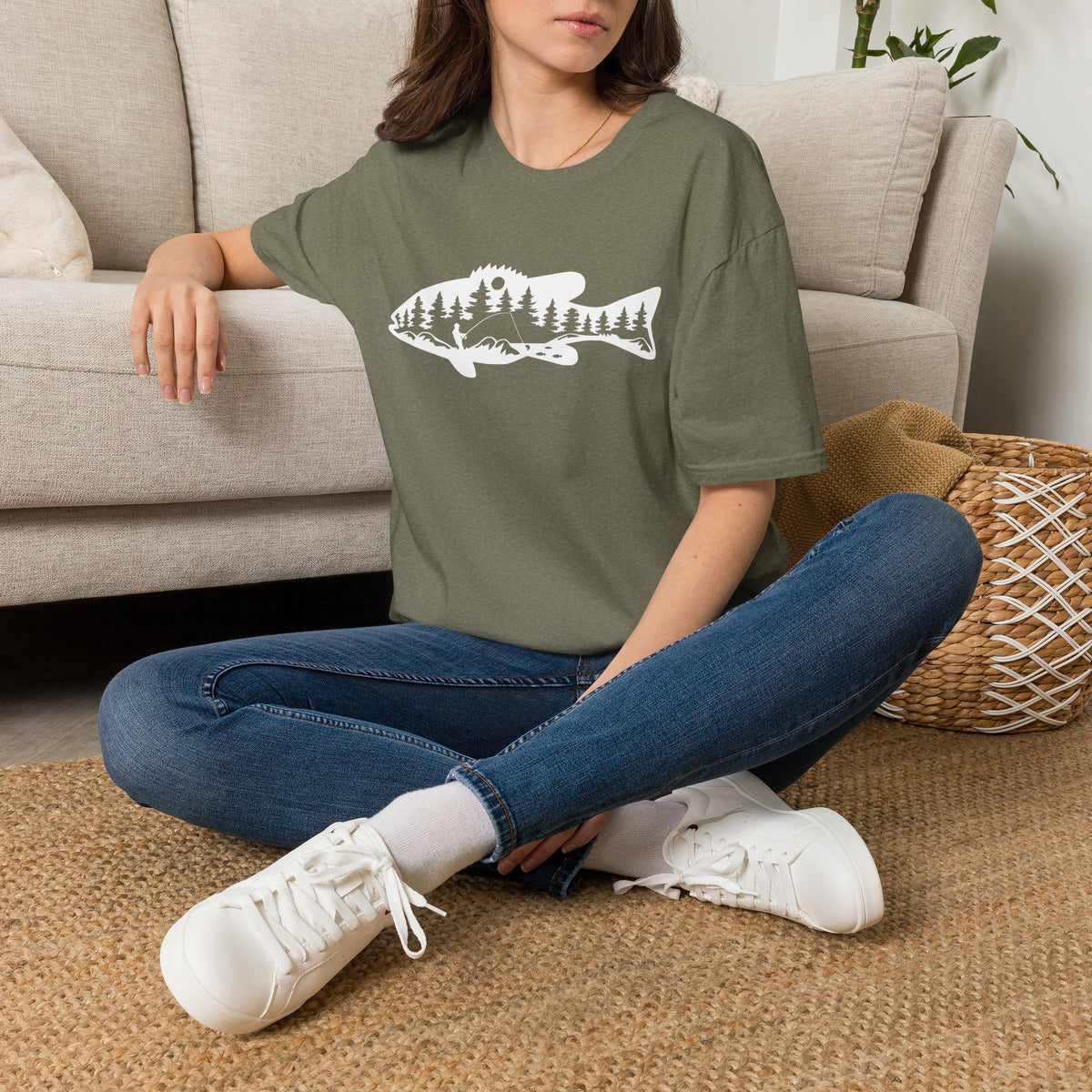 Bass Fisherman Landscape Fishing - T-Shirt